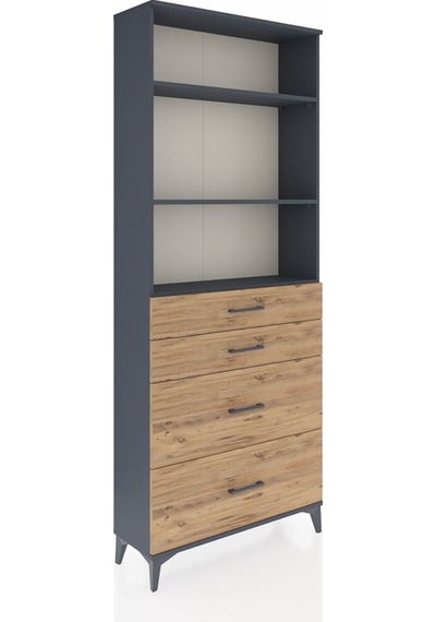 Arges Dolap 3 Raflı 4 Çekmeceli 88x30x221 Antrasit-çam Antrasit