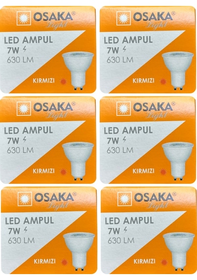 6 Adet Osaka 7w Kırmızı Işık Gu10 Duylu Kalın Duy Led Çanak Ampul