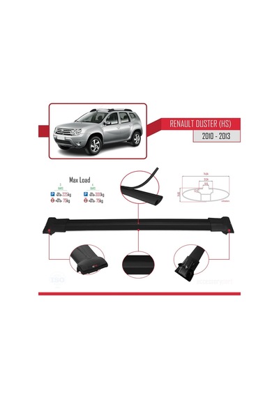 Renault Duster Hs 2010-2013 Arası İle Uyumlu Fly Model Ara Atkı Tavan Barı Siyah 3 Adet Bar