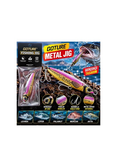 Goture 25 Gr Metal Jig Balık Avı Kaşığı Parlak Pembe Altın Renk 3d Göz Güçlü Iğne Ve Uzak Atış