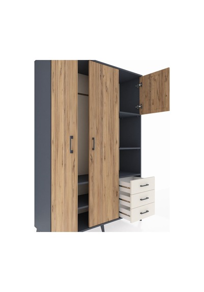 Hyperion Dolap 5 Raflı 3 Çekmeceli Tek Askılı 132x44x195 Antr... Antrasit