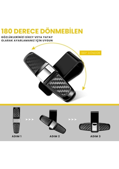 Coofbe Klipsli 180 Derece Döner Klipsli Araç İçi Gözlük Tutucu Kart Tutucu Oto Araç Gözlük Tutacagi 01