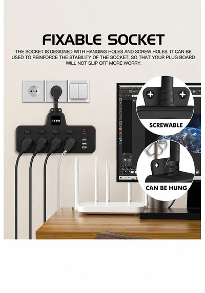 Termal Akım Korumalı 4 Lü Duvar Tipi Priz 2x Usb 2x Type-c Çıkışlı Grup Priz Çoğaltıcı Siyah 2500w 0-2