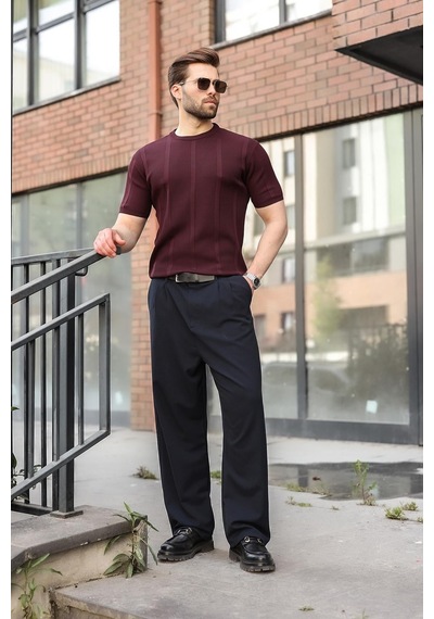 Madmext Mürdüm Regular Fit Bisiklet Yaka Fitilli Triko Erkek Tişört E7490 Madmext Mürdüm Regular Fit Bisiklet Yaka Fitilli Triko Erkek Tişört E7490