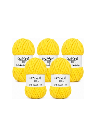 Kadife İp Soft Chenille Fine 5'li Paket 5x100 Gr 160 Mt El Örgü İpi Sarı - 925144855