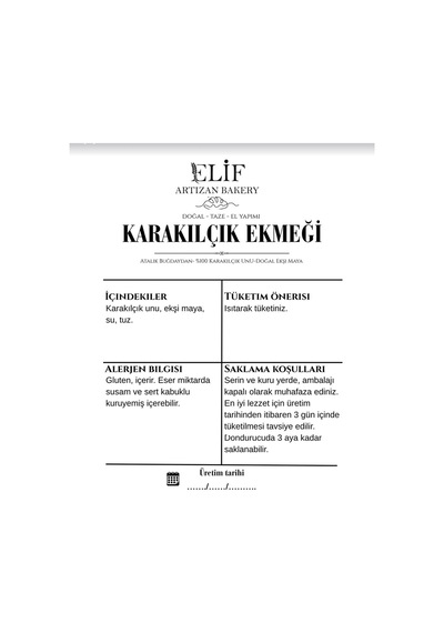 Elif Artizan Bakery Karakılçık Ekmek 750 G
