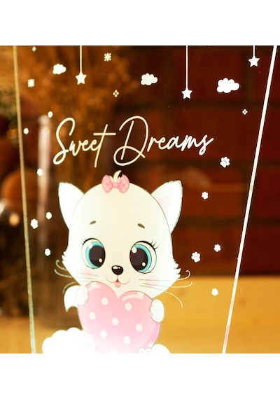 Pembe Kitty Kedicik Bebek Odası Gece Lambası Dekoru, İsimli Çocuklar İçin Şirin Kedili Çocuk Odasına Özel Hediyelik Eşya 34421194