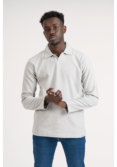 Gömlek Yaka Hafif Armürlü Slimfit Uzun Kol Sweatshirt Gri