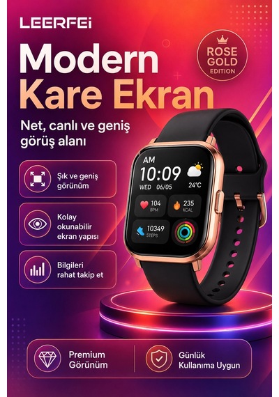 Spor Modlu Kablosuz Şarjlı Akıllı Saat Mesaj Bildirimli Rose Gold Tasarımlı Model