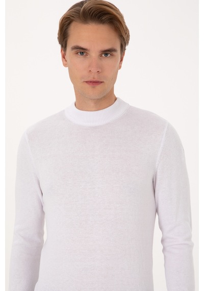 U.S. Polo Assn. Erkek Slim Fit Bisiklet Yaka Beyaz Basic Kazak 50307823-VR013