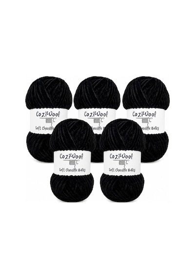 Kadife İp Soft Chenille Bulky 5'li Paket 5x100 Gr 120 Mt El Örgü İpi Siyah - 875823131