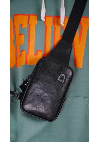 Adelina Bags Hakiki Deri Göğüs Ve Omuz Çanta Ve Mekanizmalı Kartlık Cüzdan Siyah