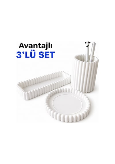 Masaüstü Düzenleyici Avantajlı 3'lü Set Kalemlik, Çok Amaçlı Organizer Ve Düzenleyici Seti Siyah - Beyaz