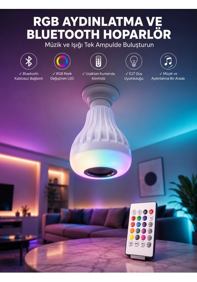 Kablosuz Bluetooth Hoparlör Led Lamba - 5000