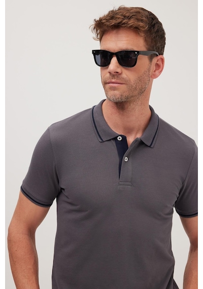 Tudors Erkek Slim Fit Dar Kesim %100 Pamuk Yumuşak Dokulu Serin Tutan Kumaş Düz Pike Füme Polo Yaka Tişört-42248 Füme