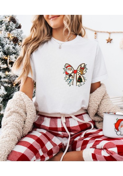 Aselinda Yılbaşı Temalı Fiyonk Baskılı Christmas Tişört-aile Kombin Tişört Kombin Yapmak İçin Ürün Ekleyiniz Beyaz