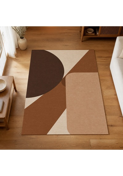 Kartela Halı Kesişim Geometrik Modern Halı Bakır Kaymaz Taban Makinede Yıkanabilir 60x90 Cm