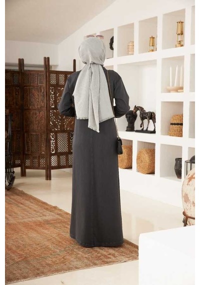 6579-denim Fermuarlı Ferace Koyu Gri Koyu Gri