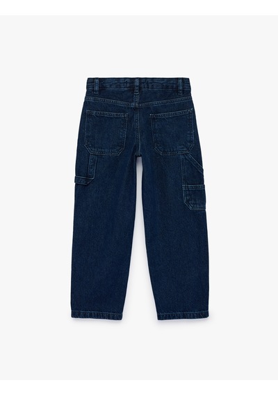 Koton Cep Detaylı Bol Kesim Pamuklu Carpenter Denim Pantolon Dark Indıgo 7wkb40020td Koyu İndigo