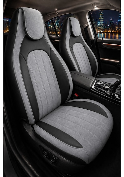 Fiat Albea 2002-2012 Bel Destekli Tay Tüyü Koltuk Kılıfı Tokyo Serisi Gri Siyah
