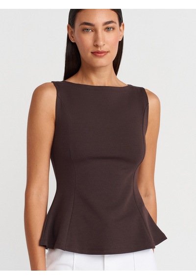 Dilvin 21001 Kayık Yaka Peplum Top-koyu Kahve Koyu Kahve