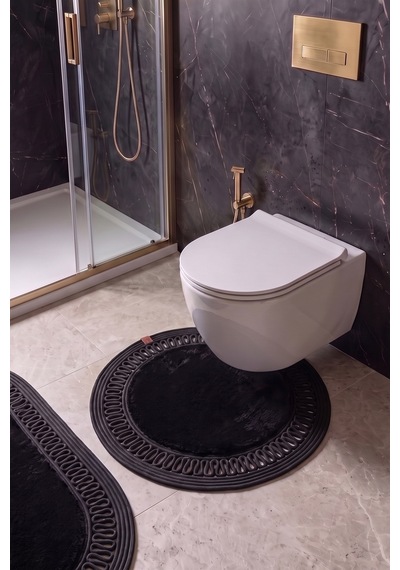 Banyo Paspası Takımı 60x100+60x60 Cm İç Trikot Siyah & Siyah