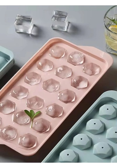 18 Bölmeli Elmas Şekil Buz Kalıbı Kapaklı Pratik Buzluk Kristal Şekil Buz Kalıbı Plastik Pembe Diğer