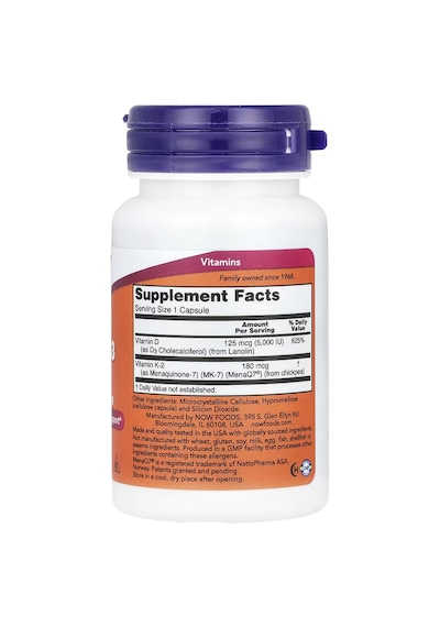 Now Foods, Mega D-3 K2 Vitamin & Mk-7, 5,000 Iu / 180 Mcg, 60 Cap