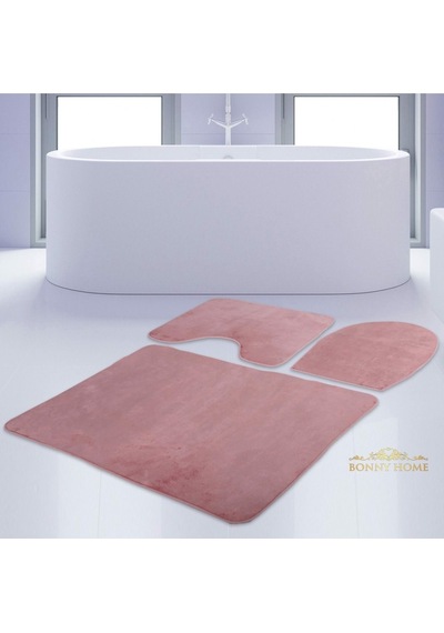 Bonny Home Unicolor Düz Pembe 3lü Banyo Paspası Halısı Seti Kaymaz Pembe