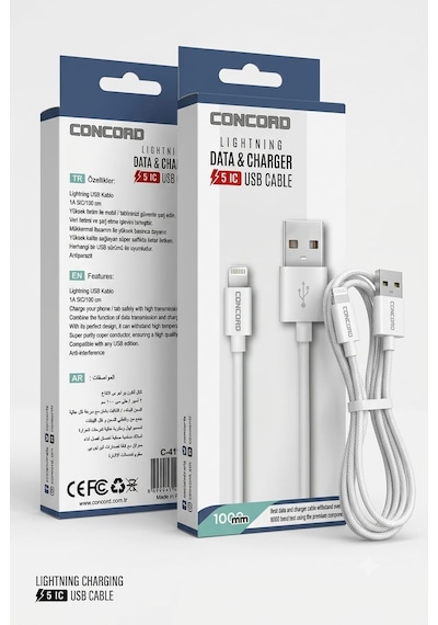 Concord Apple iPhone Uyumlu Lightning Şarj Ve Data Kablosu 5 Ic 1 Metre C-411