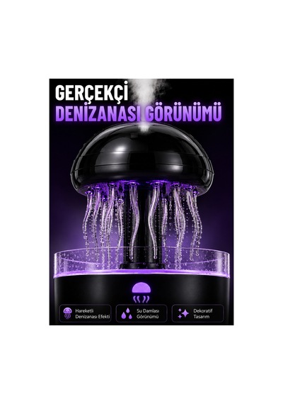 Rgb Işıklı Denizanası Hava Nemlendirici Ultrasonik Buhar Makinesi 2h 4h 8h Zamanlayıcılı Renkli