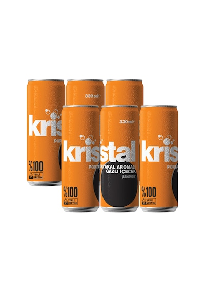Kristal Portakal Aromalı Şekersiz Gazlı İçecek 330 ml 6'lı