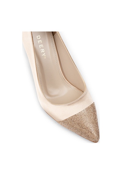 Deery Bej Saten Taşlı Stiletto Kadın Topuklu Ayakkabı - K0030zbejm01 Bej