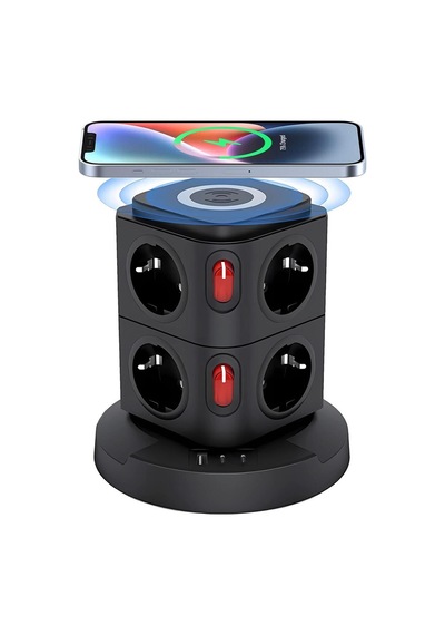 Akım Korumalı Priz Kablosuz Şarj İstasyonu 8xsoket 1xusb 2xtype-c 2 Mt Kablolu Grup Priz Çoğaltıcı 2 M