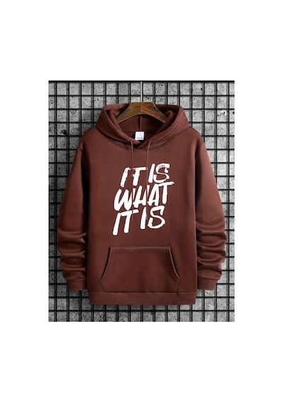 Medinenur It'is What Baskılı Kapüşonlu Sweatshirt Kahverengi
