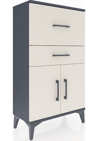 Arges Komodin Tek Raflı 2 Çekmeceli 2 Kapaklı 60x30x106 Antrasit-aytaşı Antrasit