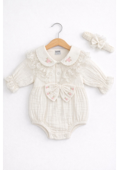 Kardeşler Bebe Müslin Body & Zıbın Dantel Detay Ekru
