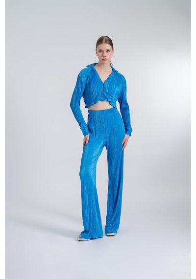 Holly Lolly Crop Model Düğme Kapamalı Comfy Crop Gömlek Mavi