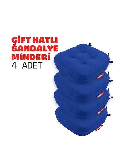 Xpermate 4'lü Çift Kat Sandalye Minderi 42x42x8 Mavi