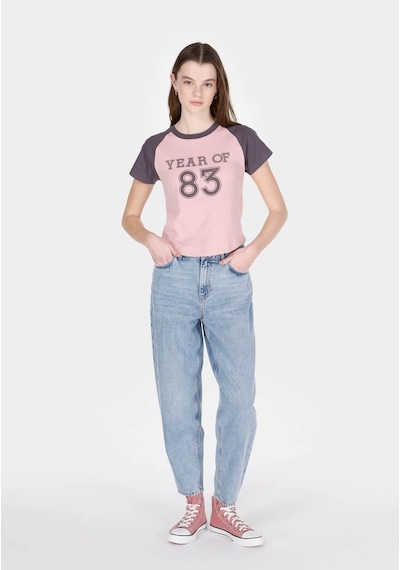 Colin's Colins Slim Fit Yuvarlak Yaka Baskılı Kadın Pembe Kısa Kol Tişört Cl1073324 Q1.v2 Pın Pembe