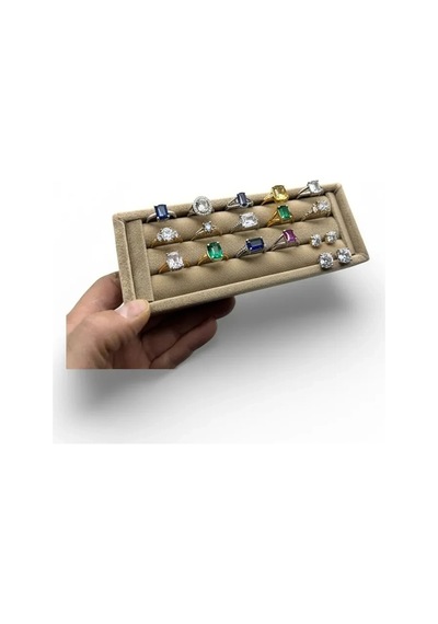 Süet Kumaş Sütlü Kahve Renk 18 / 7 Cm Rulo Çekmece İçi Yüzük Standı