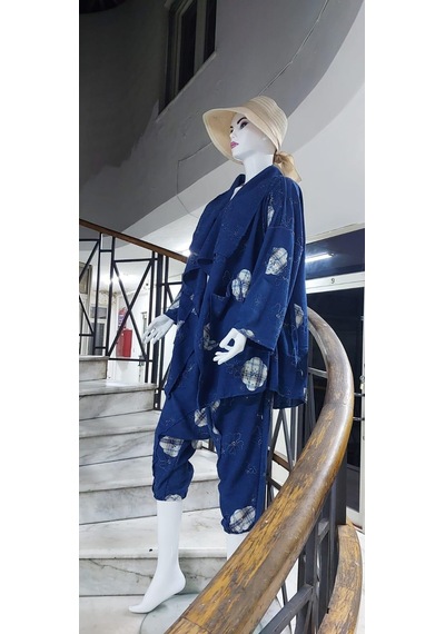 Boho Şalvar Pantolon Asimetrik Ceket Takım Lacivert