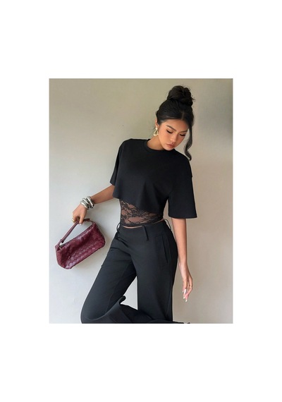 Meren Like Your Style Siyah Crop Tişört Kadın Dantel Detaylı Yuvarlak Yaka Şık Üst Bluz Siyah Meren Like Your Style Siyah Crop Tişört Kadın Dantel Detaylı Yuvarlak Yaka Şık Üst Bluz Siyah