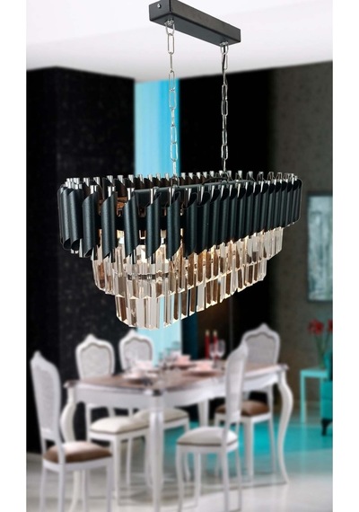 Zamira 75x35 Cm Slver Kristal Taşlı Lüks Yemek Masası Üstü 6'lı Avize - Yatak Odası - Salon - Mutfak - Hol Gümüş
