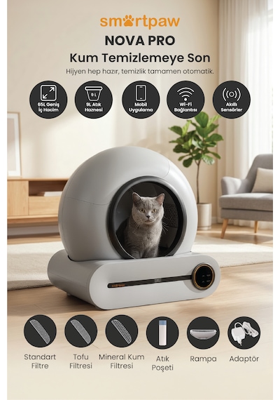Smartpaw Nova Cat Pro Akıllı Otomatik Kedi Tuvaleti Distribütör Garantili
