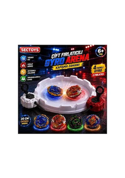 Metal Topaç Arena Seti Bayblade Arenalı 2 Fırlatıcılı Set 4 Adet Beyblade Oyuncak Set