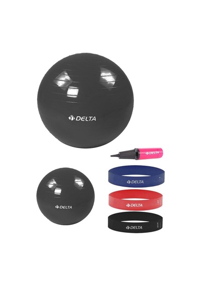 Delta- 65 cm-25 cm Pilates Topu 3'lü Squat Bandı Egzersiz Direnç Lastiği Pilates Topu Pompası Seti