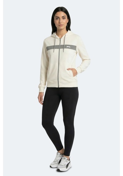 Slazenger Knotty I Kadın Kapüşonlu Cepli Ekru Sweatshırt