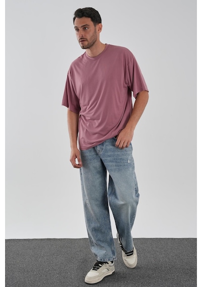 Alexander Gardi Yumuşak Dokulu Bisiklet Yaka Oversize T-shirt Gülkurusu