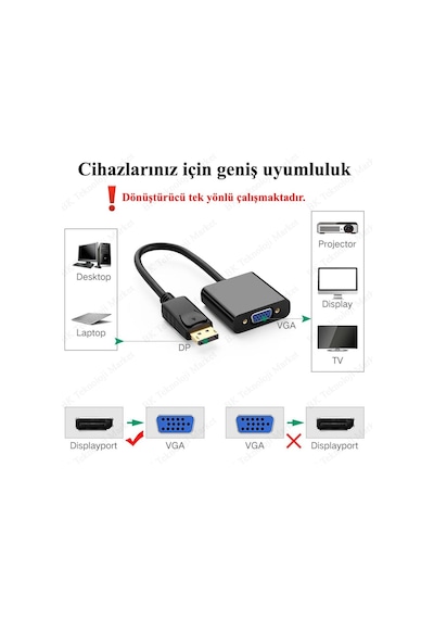 Displayport To Vga Çevirici Converter Dp To Vga Adaptör